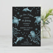 アクアリウムの海の生き物 子供の海洋生物の誕生日パーティー 招待状 (スタンド正面)