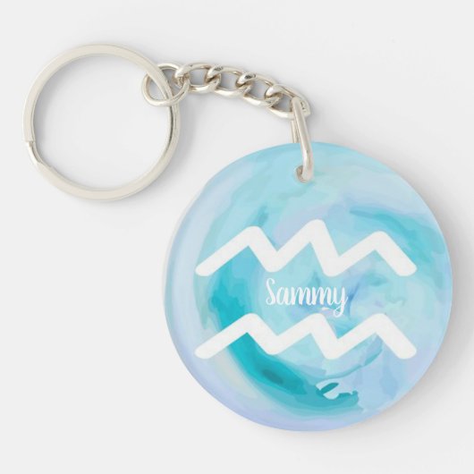 アクアリパーソナライズされたウス水色〔占星術の〕十二宮図標識 キーホルダー (正面)