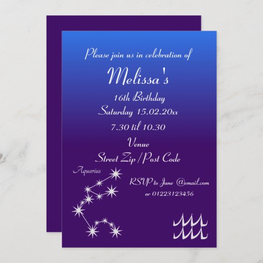 アクアリパーソナライズされたウス〔占星術の〕十二宮図パーティの招待状 招待状 (正面/裏面)