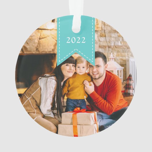 アクアリボン |休日パーソナライズされたの写真 オーナメント (裏面)