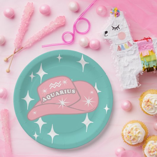 アクアリモダンウス〔占星術の〕十二宮図女性のカーボーイハットティール（緑がかった色）パーティー ペーパープレート (パーティー)