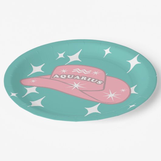 アクアリモダンウス〔占星術の〕十二宮図女性のカーボーイハットティール(緑がかった色)パーティー ペーパープレート (アングル)