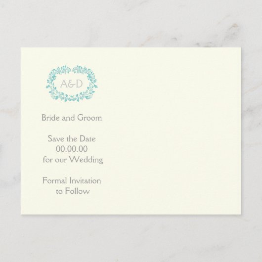 アクアリーフのフレームイニシャルウェディング日付を保存 案内ポストカード (裏面)