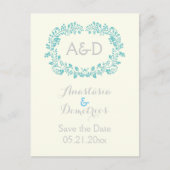 アクアリーフのフレームイニシャルウェディング日付を保存 案内ポストカード (正面)