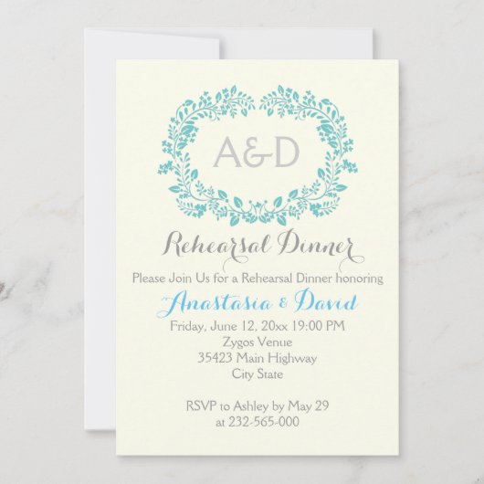 アクアリーフイニシャル結婚のリハーサルディナー 招待状 (正面)