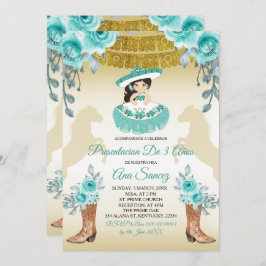 アクアルティール(緑がかった色)ターコイズ1ガールサード誕生日 招待状