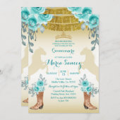 アクアルティール(緑がかった色)ターコイズ1ホース&ブーツキンセアニェラ 招待状 (正面/裏面)