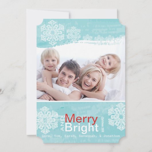 アクアレッドスノーフレークメリーブライトファミリーフォトカード シーズンカード (正面)