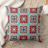 アクアレッド正方形パターン クッション (ブランケット)