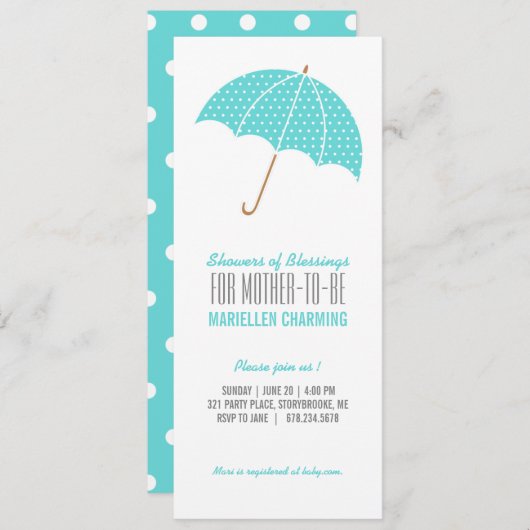 アクアレトロ水玉模様ベビーシャワー散水 招待状 (正面/裏面)