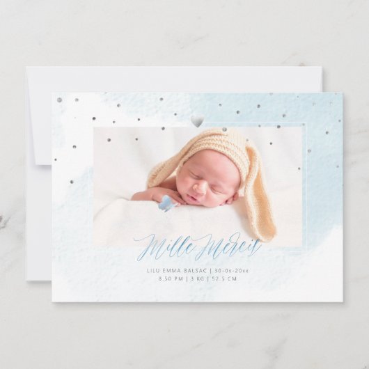 アクアレルコンフェッティ出産お礼 女の子 招待状 (正面)