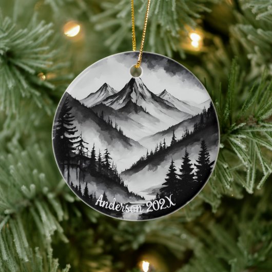 アクアレルパーソナライズされたウォーターカラーマウンテンシーン セラミックオーナメント (ツリー)