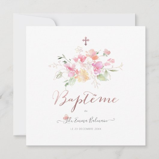 アクアレルフラワーズドゥポワスフェイレパートデバプテメ 招待状 (正面)