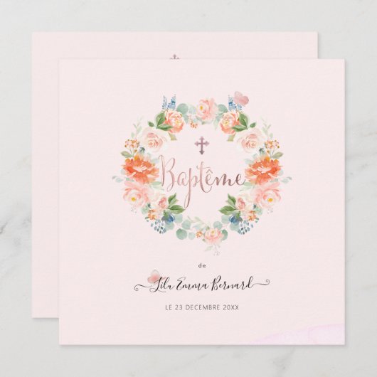 アクアレルプティスフラワーズファイアパートデバプテメ 招待状 (正面/裏面)