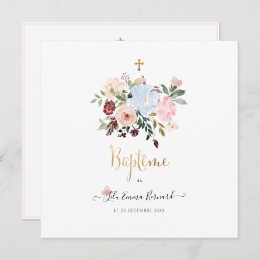 アクアレルプティスフラワーズファイアパートデバプテメ 招待状 (正面/裏面)