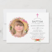 アクアレルワイルドフラワーバプテスマまたは《キリスト教》洗礼式や命名式 招待状 (正面)