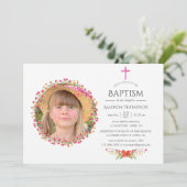 アクアレルワイルドフラワーバプテスマまたは《キリスト教》洗礼式や命名式 招待状 (スタンド正面)