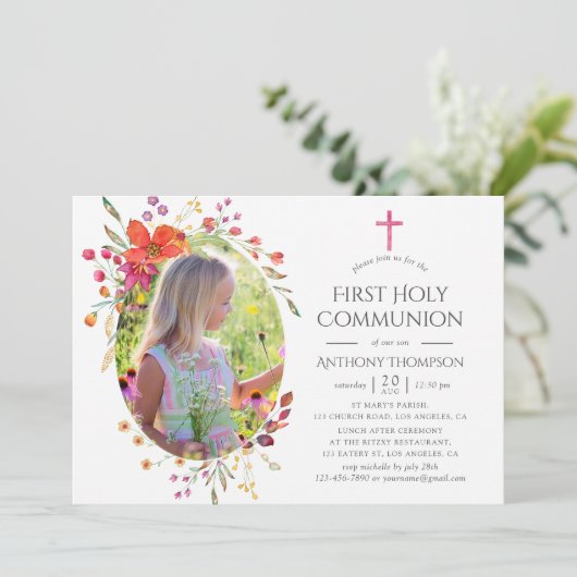 アクアレルワイルドフラワーファースト聖餐式 招待状 (スタンド正面)