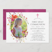 アクアレルワイルドフラワーファースト聖餐式 招待状 (正面/裏面)