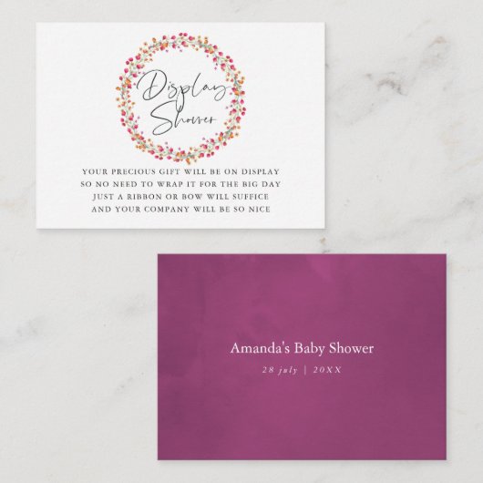 アクアレルワイルドフラワーベイビーシャワーディスプレイシャワー エンクロージャーカード (正面/裏面)