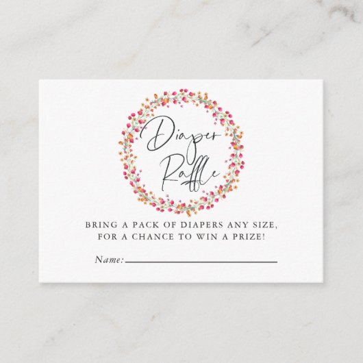 アクアレルワイルドフラワーベビーシャワーおむつラッフル エンクロージャーカード (正面)