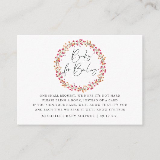 アクアレルワイルドフラワーベビーシャワーブックリクエスト エンクロージャーカード (正面)