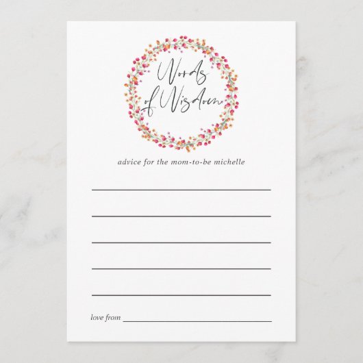 アクアレルワイルドフラワーベビーシャワーママアドバイス アドバイスカード (正面)