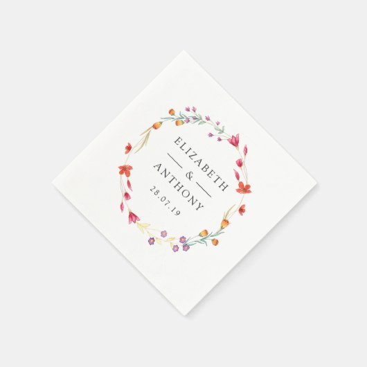 アクアレルワイルドフラワー春の結婚式 スタンダードカクテルナプキン (角)