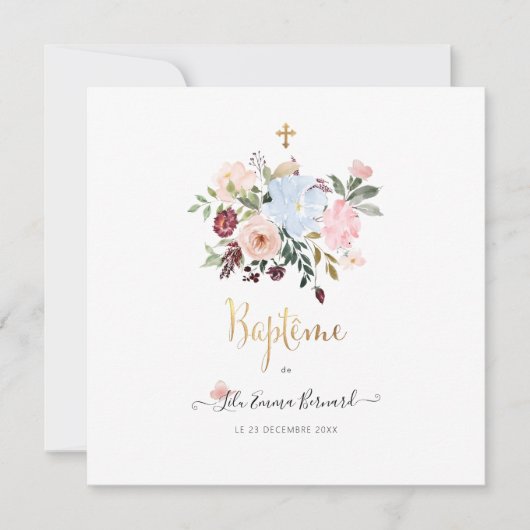 アクアレル小さな花の洗礼のお知らせ 招待状 (正面)