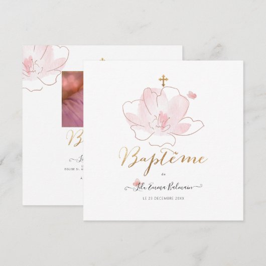 アクアレル・フラワーズ 洗礼のお知らせ 招待状 (正面/裏面)