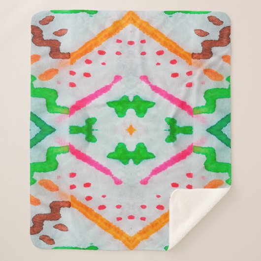 アクアレル・ボホ・デコール。ぼほブルー枕。アクアレル  シェルパブランケット (正面)