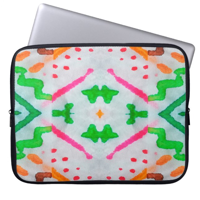 アクアレル・ボホ・デコール。ぼほブルー枕。アクアレル  ラップトップスリーブ (正面)