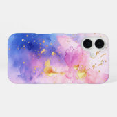 アクアレル・ルミエール 高級ピンクブルー水彩 iPhone 16ケース (裏面横)