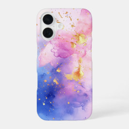 アクアレル・ルミエール 高級ピンクブルー水彩 iPhone 16ケース