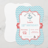 アクアンカーの誕生日招待状 チェブロンプリント 招待状 (正面/裏面)