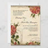 アクアンクリームヴィンテージエッフェルタワーバラ結婚ズ 招待状 (正面)