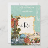 アクアンクリームヴィンテージエッフェルタワーバラ結婚ズ 招待状 (裏面)