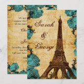 アクアヴィンテージエッフェルタワーパリウェディング招待 招待状 (正面/裏面)