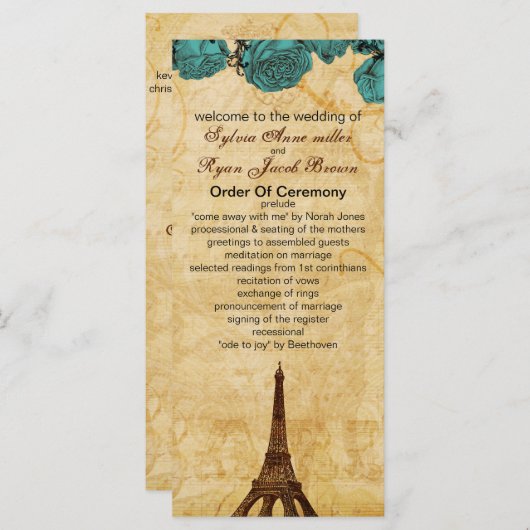 アクアヴィンテージエッフェルタワーパリ結婚式プログラム プログラム (正面/裏面)