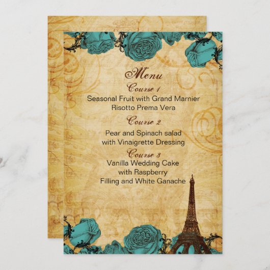 アクアヴィンテージエッフェルタワー結婚パリのメニューカード メニュー (正面/裏面)