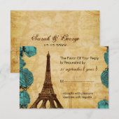 アクアヴィンテージエッフェルタワー結婚式rsvp 3.5 x 5 出欠カード (正面/裏面)