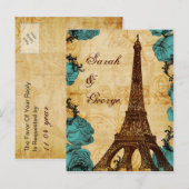 アクアヴィンテージエッフェルタワーParis wedding rsvp インビテーションポストカード (正面/裏面)