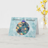 アクアヴィンテージスタイルブルークリスマスオーナメントカード カード (黄色い花)