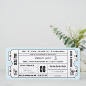 アクアヴィンテージモダンタイポグラフィ結婚チケット 招待状 (スタンド正面)