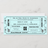 アクアヴィンテージモダンタイポグラフィ結婚チケット 招待状 (正面)