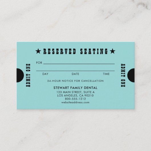 アクアヴィンテージ予約座席歯科アポイントメント 予約カード (正面)