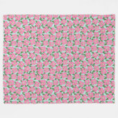 アクア上のピンクの開花ドッグウッド線スケッチフローラ フリースブランケット (正面(横))