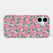 アクア上のピンクの開花ドッグウッド線スケッチフローラ iPhone 16ケース (裏面横)