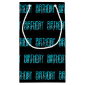 アクア及びホワイトハッピーバースデーデザイン スモールペーパーバッグ (裏面)