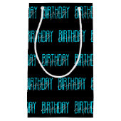 アクア及びホワイトハッピーバースデーデザイン スモールペーパーバッグ (正面)